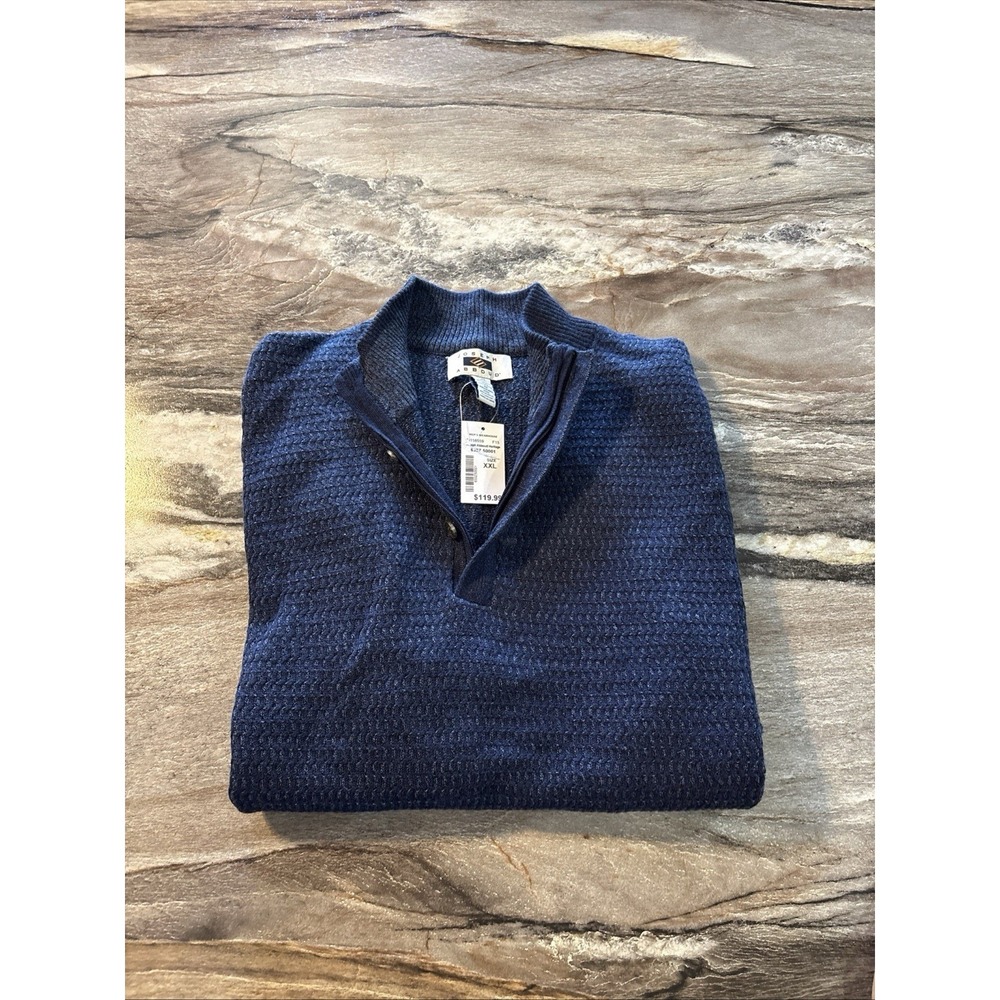 JOSEPH ABBOUD 1/4 ZIP Heritage SWEATER XXL Navy Merino Wool NEW w TAG Long Slv